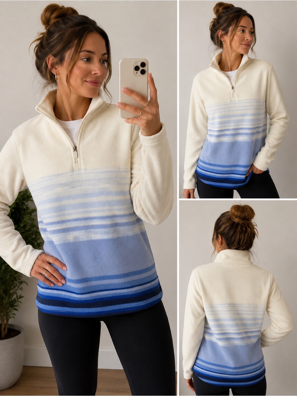 Lands' End Cream Fleece Zip-Front Pullover